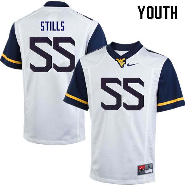 Youth #55 Dante Stills West Virginia Mountaineers College Football Jerseys Sale-White
